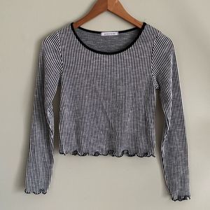 Caution To The Wind Black and White Ribbed Long Sleeve Crop Top